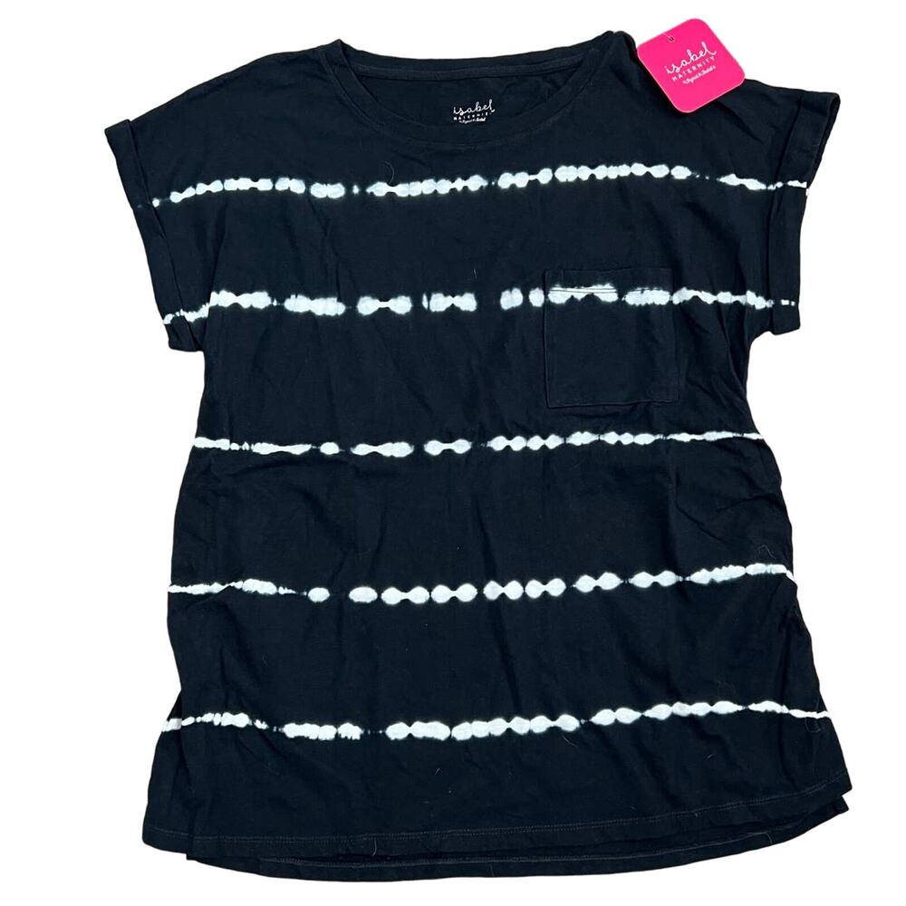 Isabel Maternity Black Cuff Short Sleeve Striped T-Shirt - Size XS- NWT